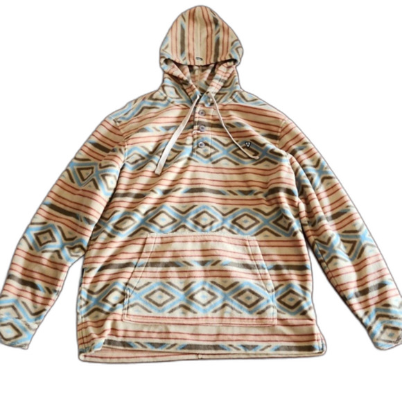 NWT Vissla Men's Descanso Eco Hooded Popover Fleece, Tan Geometric, Size XL - Picture 2 of 10